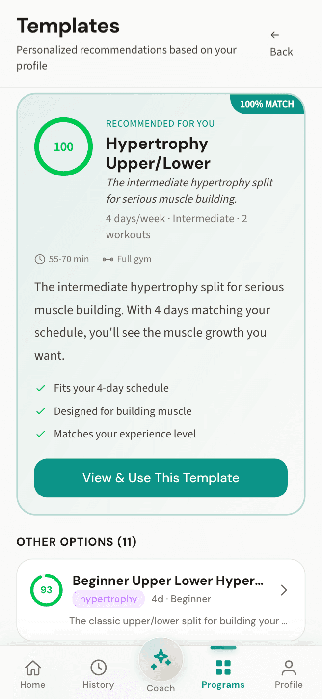 Program templates screen